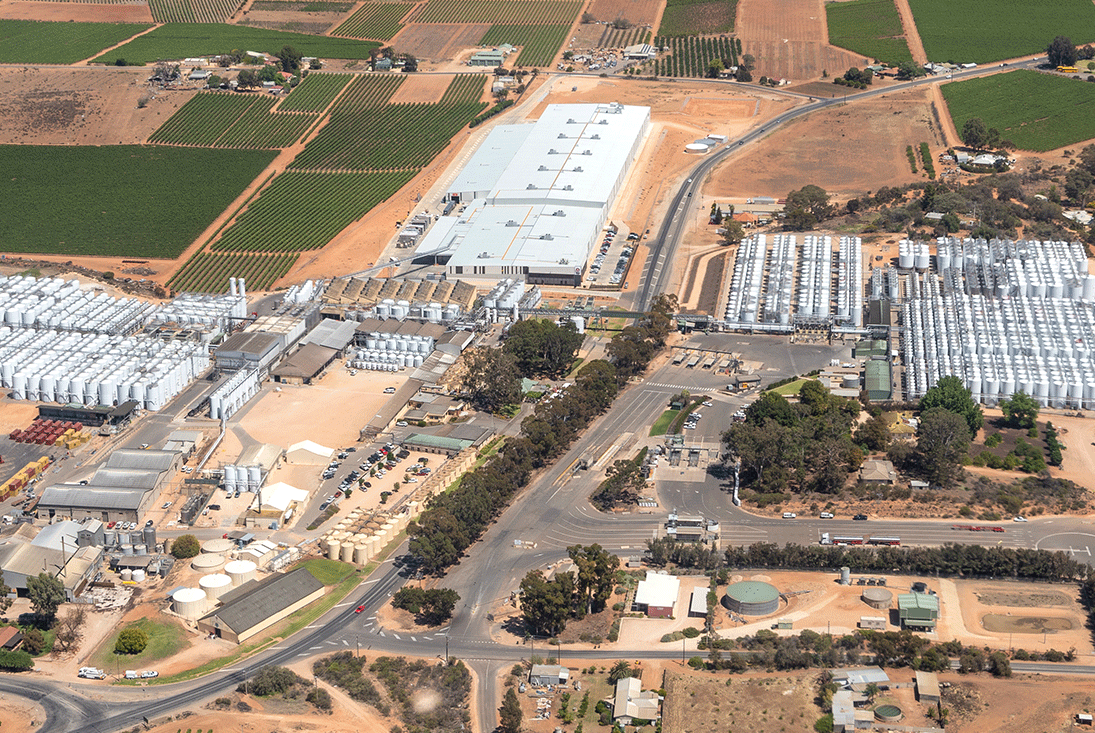 Aerial view of Berri Estates centre taken with drone